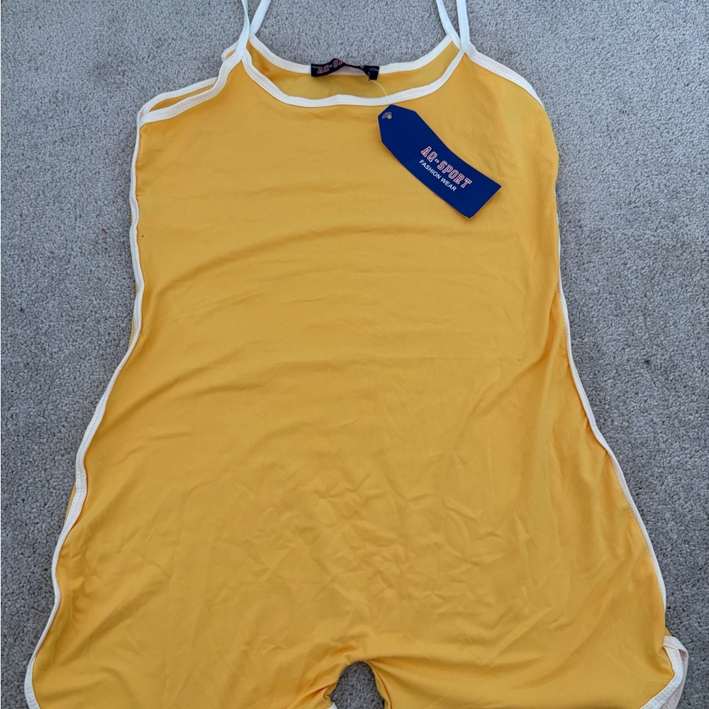 Yellow Romper with White Trim